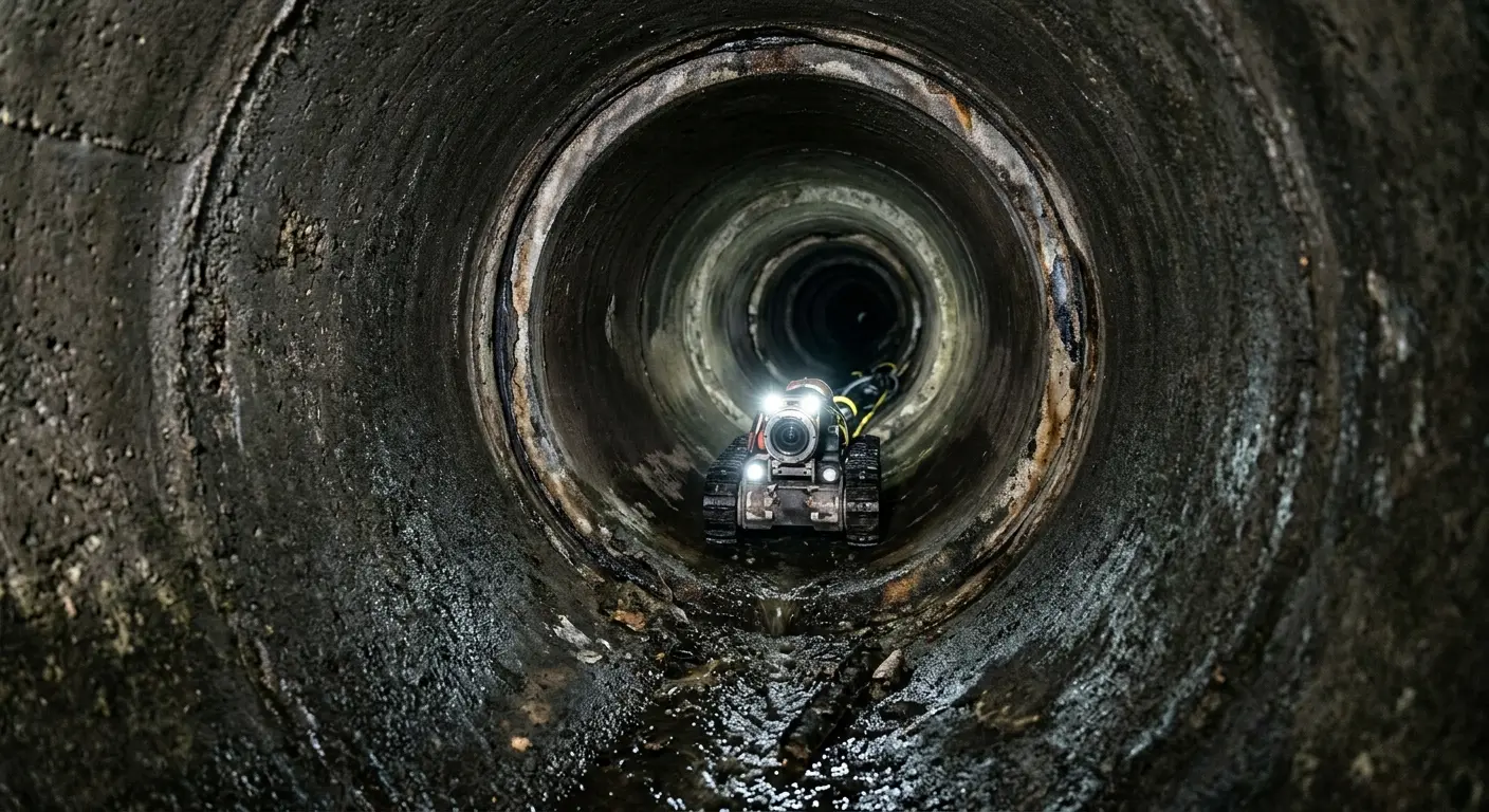 Robotic sewer camera inspecting pipe interior for Sewer Line Repair in Newark